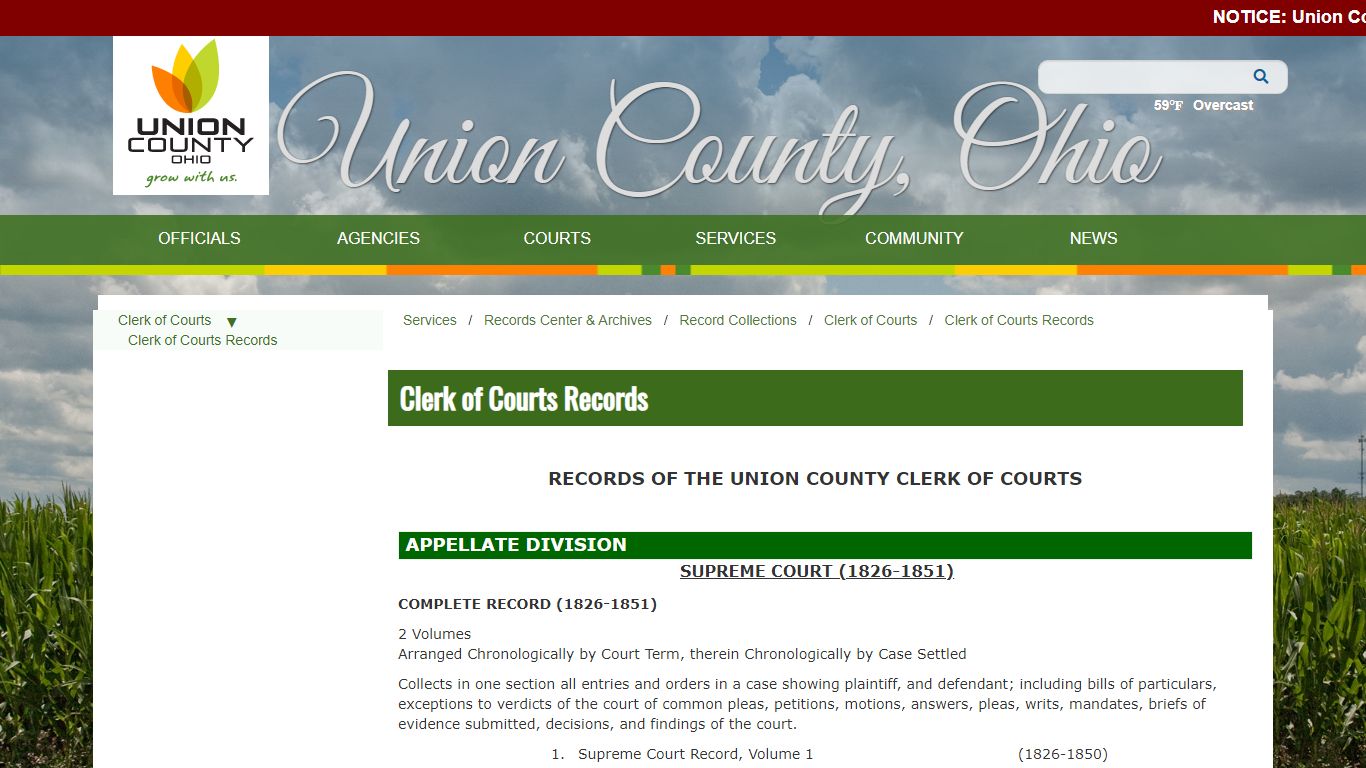 Clerk of Courts Records - Union County, Ohio